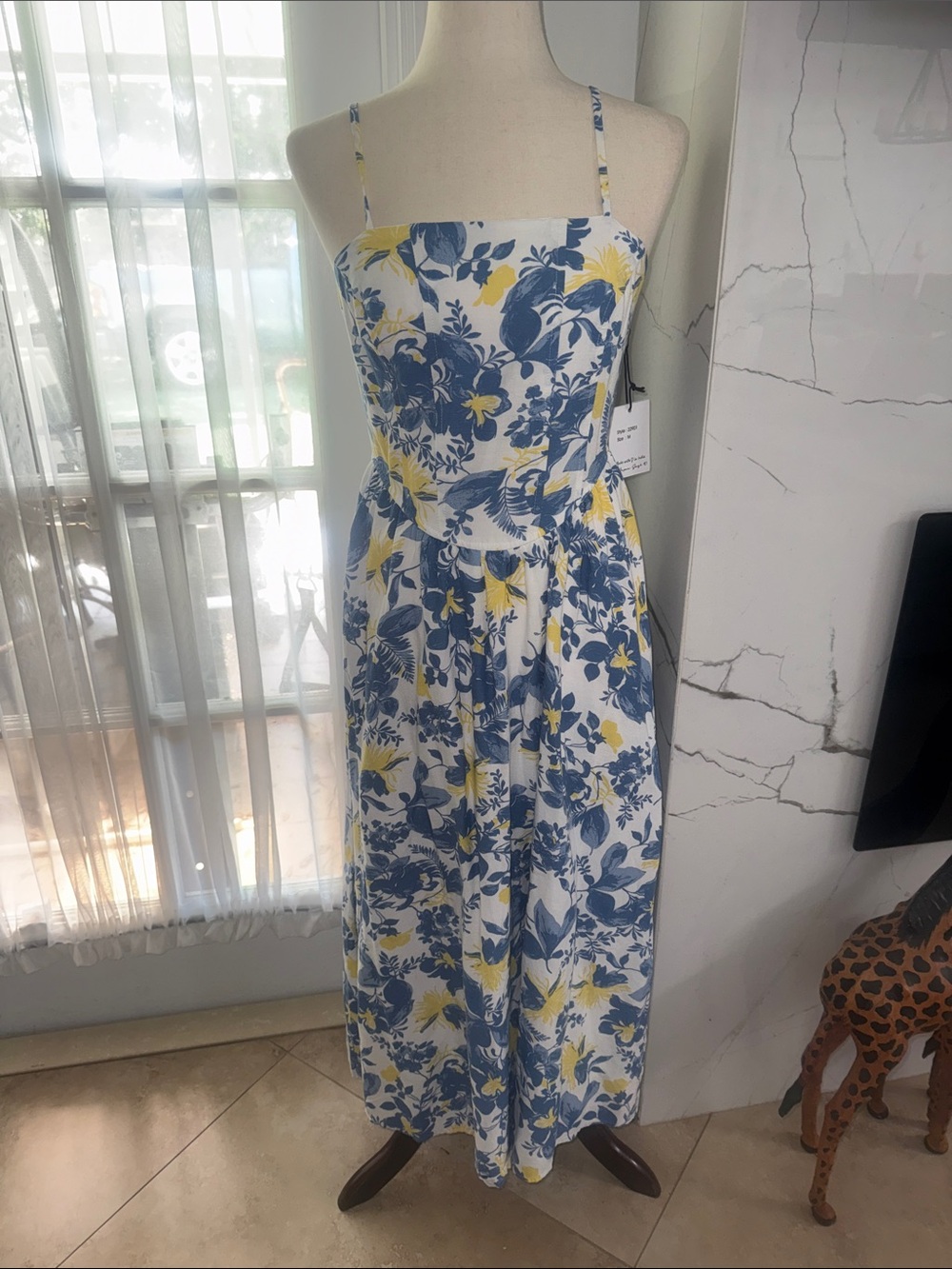 Japna Blue and Yellow Floral Strapless Jumpsuit